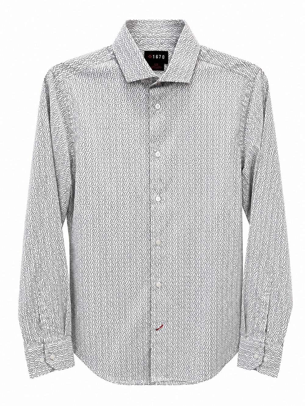 1670 Slim-Fit White Patterned Long-Sleeve Dress Shirt